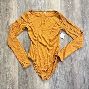 Free People Long Sleeve Henley Bodysuit